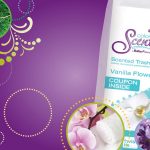 Color Scents packaging, purple background with floral illustrations