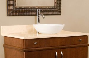 Bathroom sink, counter, mirror