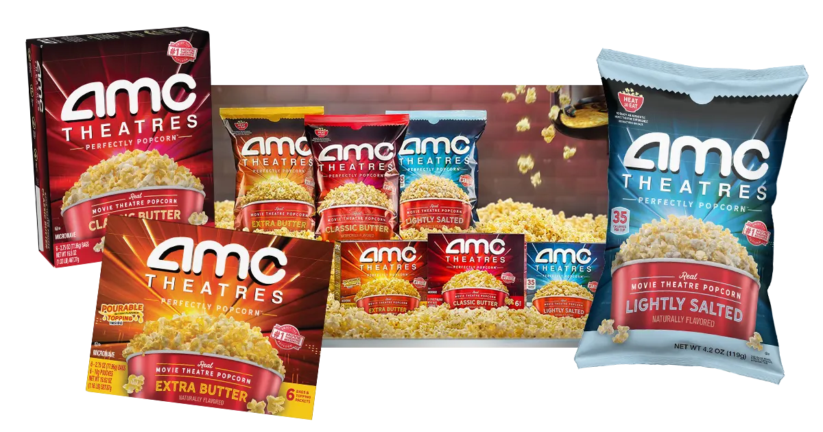 AMC Theatres Popcorn product lineup for home movie night