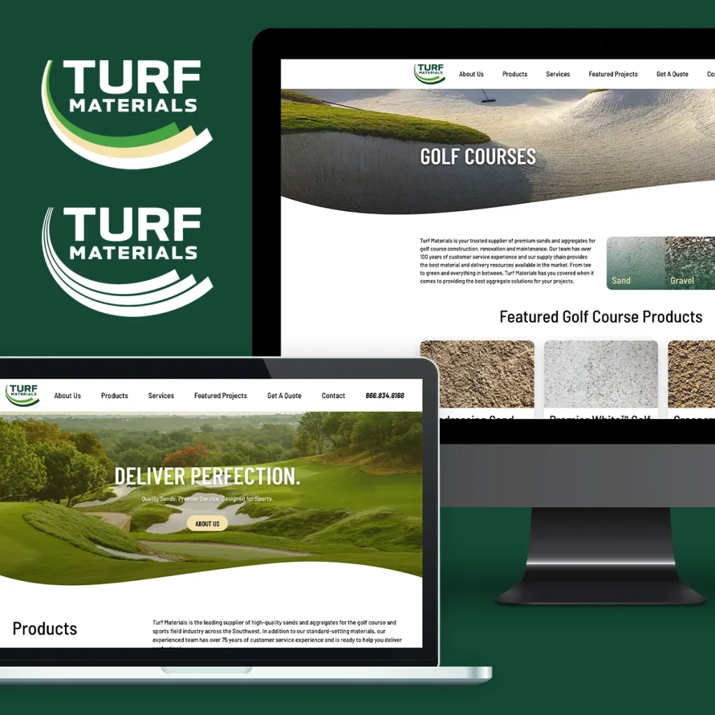 Turf Materials' brand, guiding a new website via a brand style sheet with SEO-rich website content