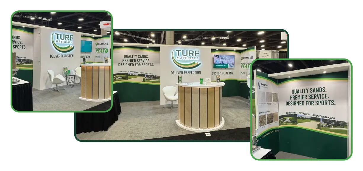 Turf Materials' trade show booth multiple views of the environment
