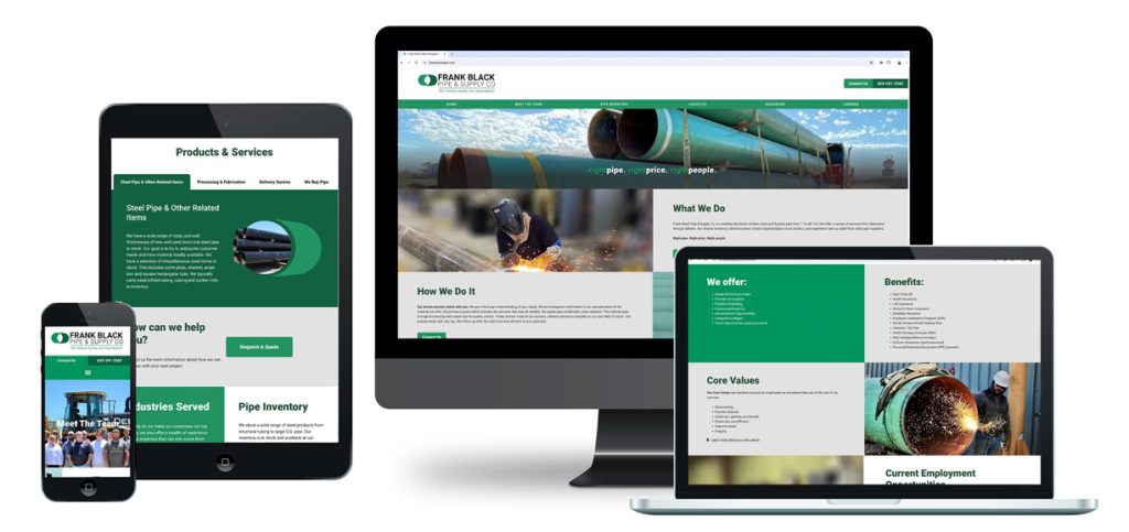 Frank Black Pipe & Supply website shown on various screen devices for responsive design.