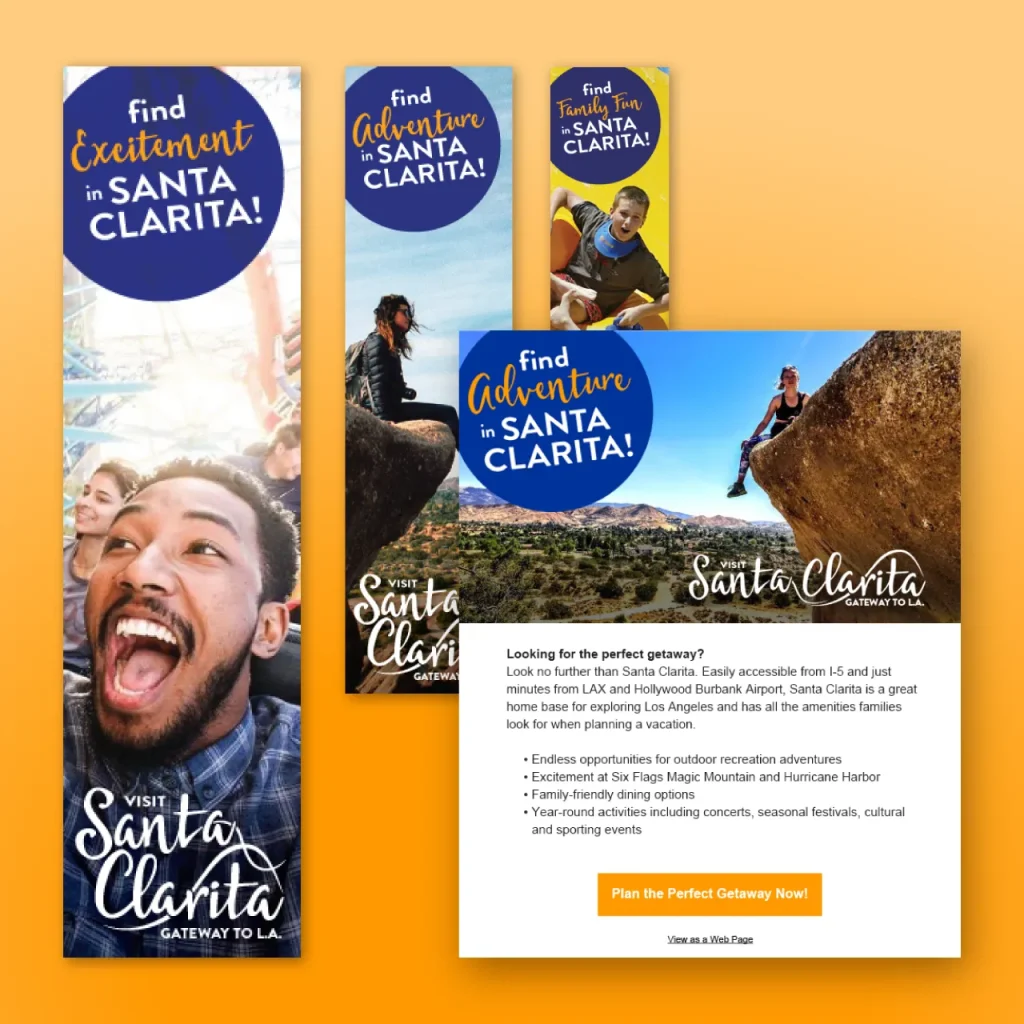 Digital ads and an email design for Visit Santa Clarita.
