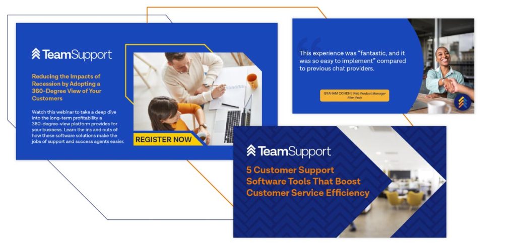 A collage of Team Support social media graphics.