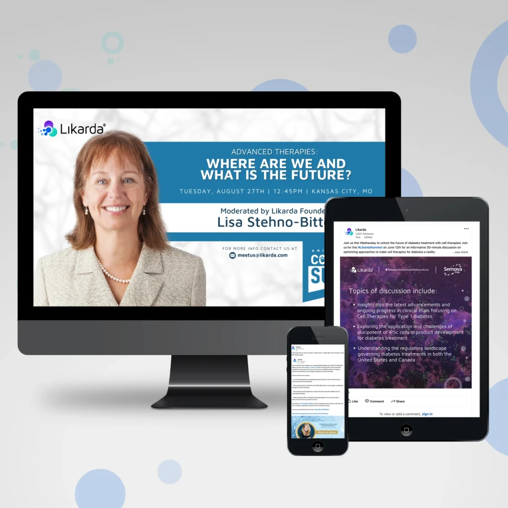 Likarda social media graphics shown on devices of varying size.