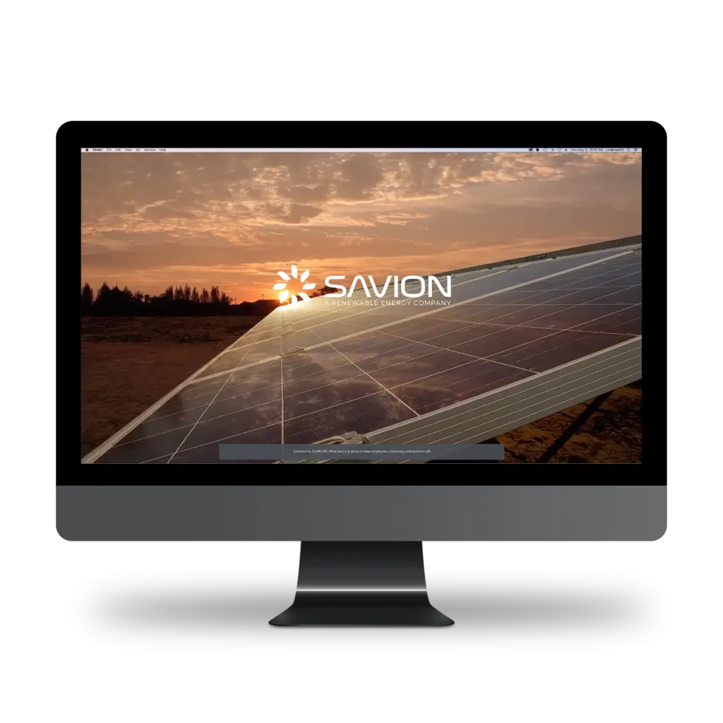 The Savion website shown on desktop device.