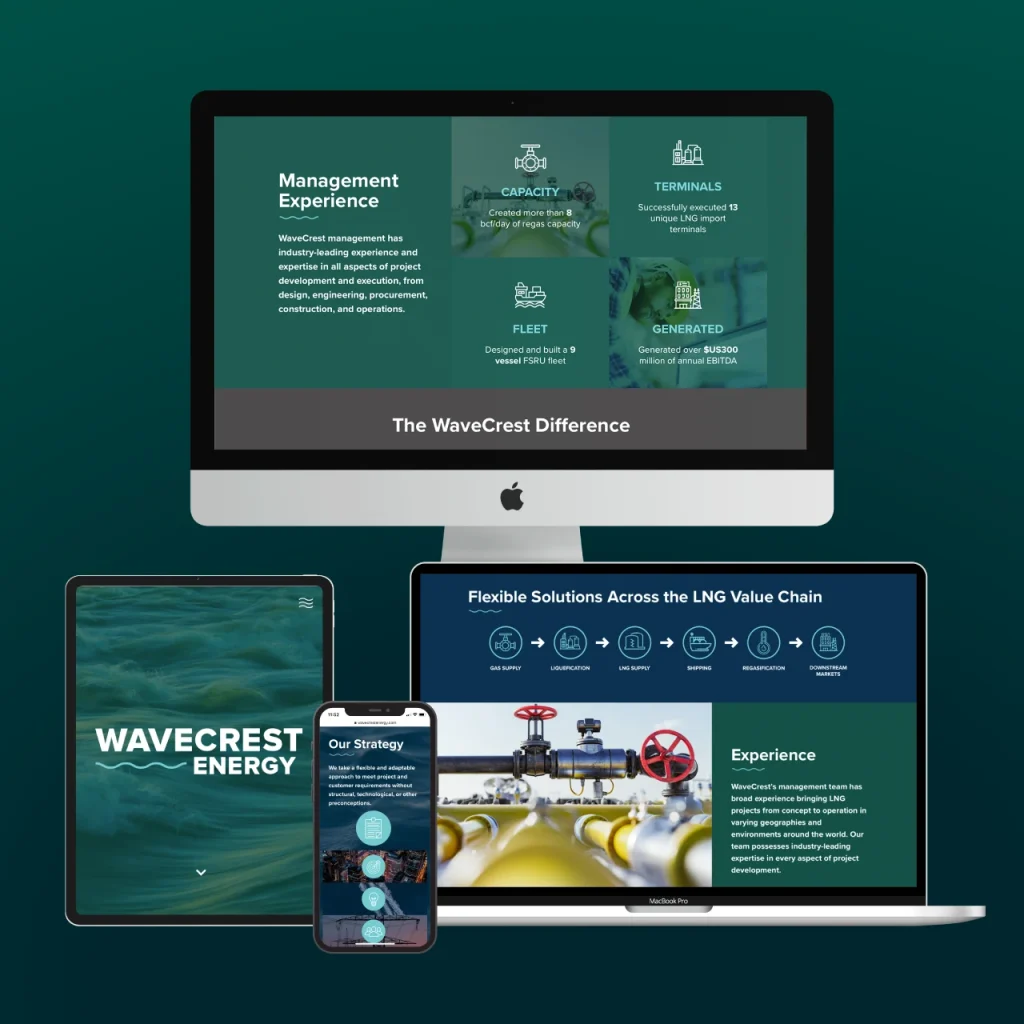 The Wavecrest Energy website shown on a variety of devices.