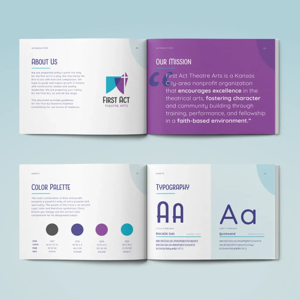 brand guidelines for First Act Theatre Arts.