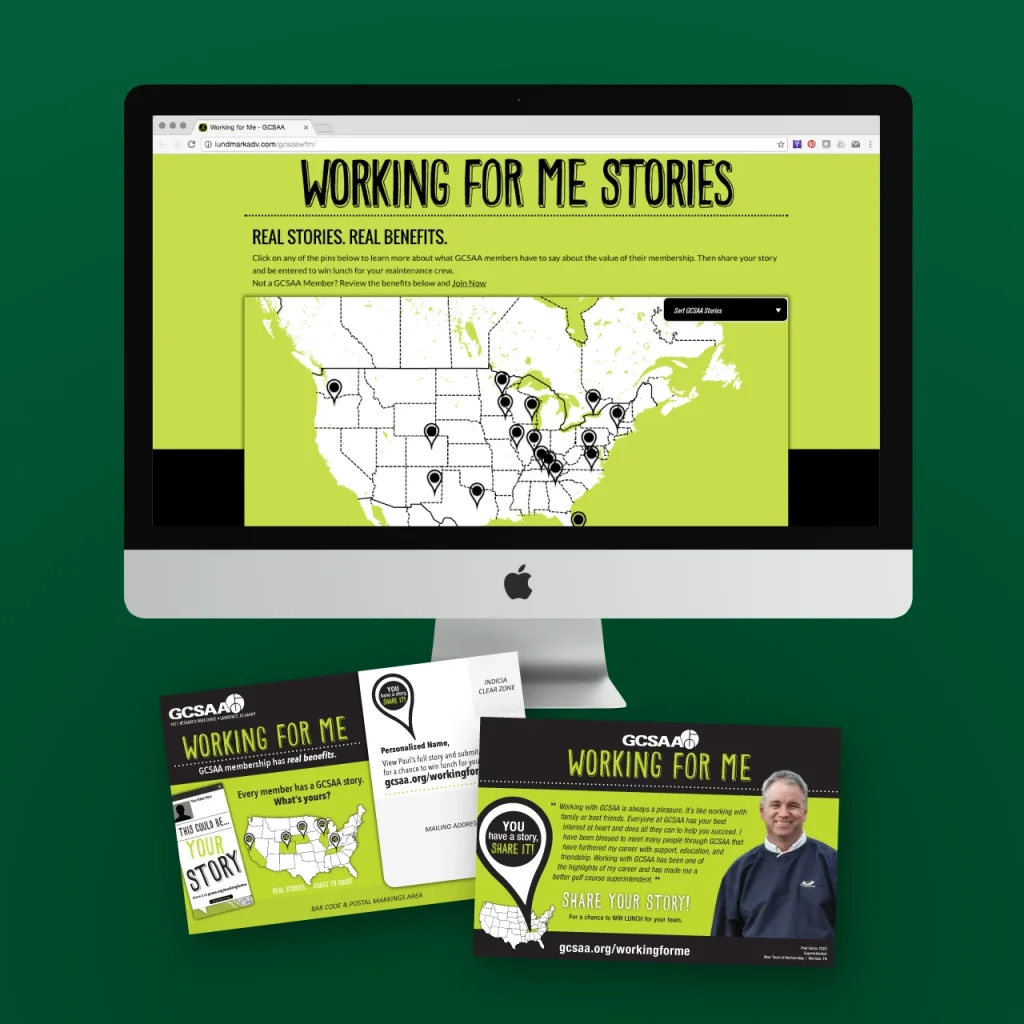 A website and direct mail design for GCSAA Working For Me.