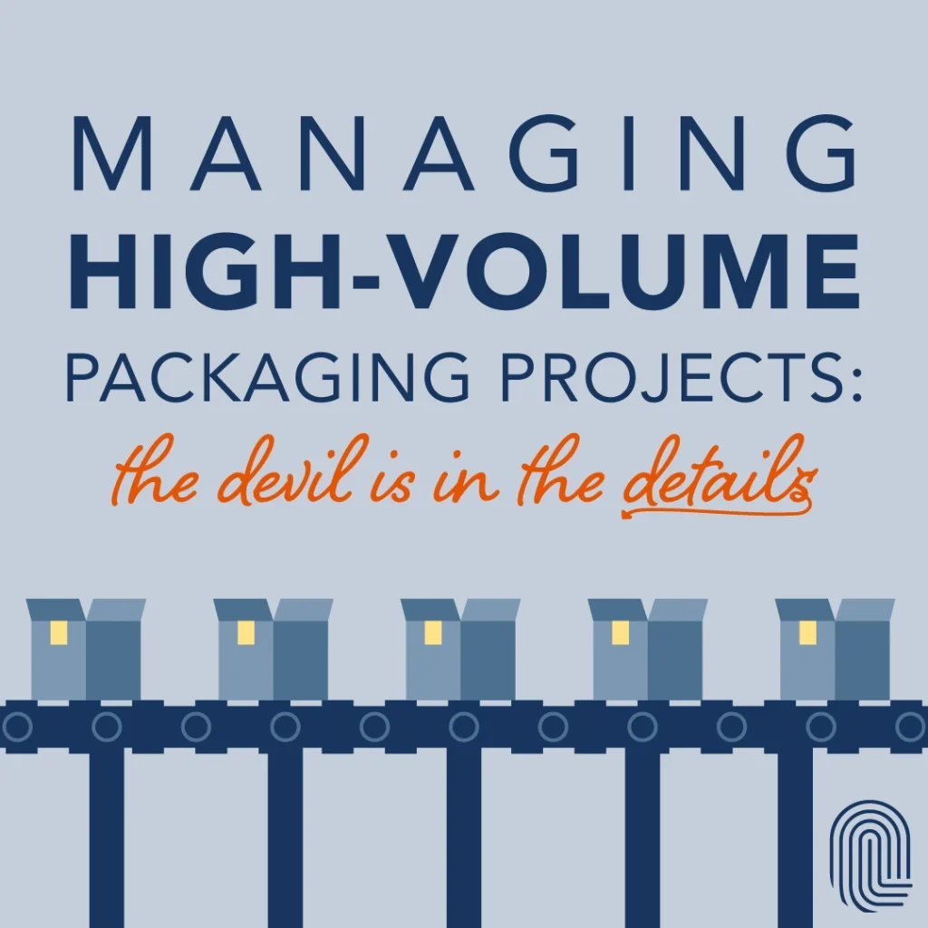 Managing high-volume packaging projects: The devil is in the details. Illustration of packaging moving on a conveyor belt