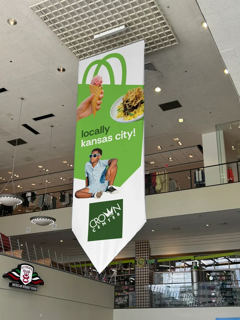 Crown Center brand campaign local atrium banner.