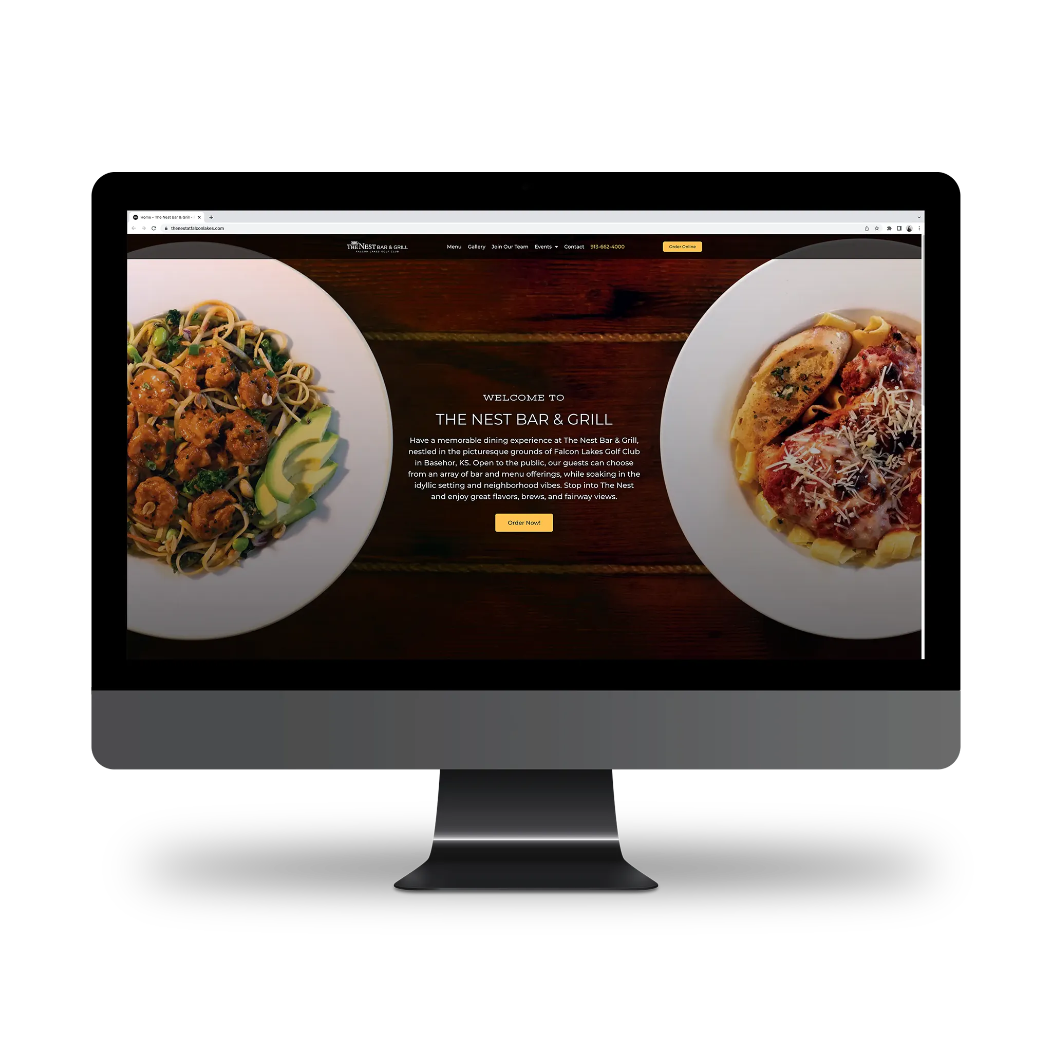 The Nest at Falcon Lakes website viewed on a desktop computer.