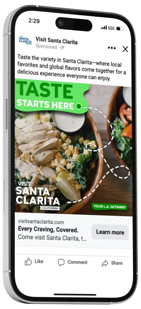 Visit Santa Clarita Facebook ad on a mobile device