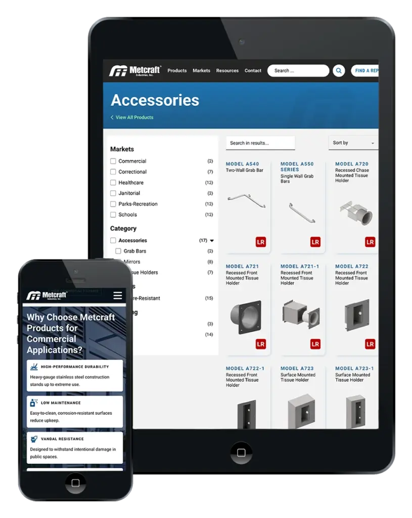 The new Metcraft website displayed on a smart phone and tablet.