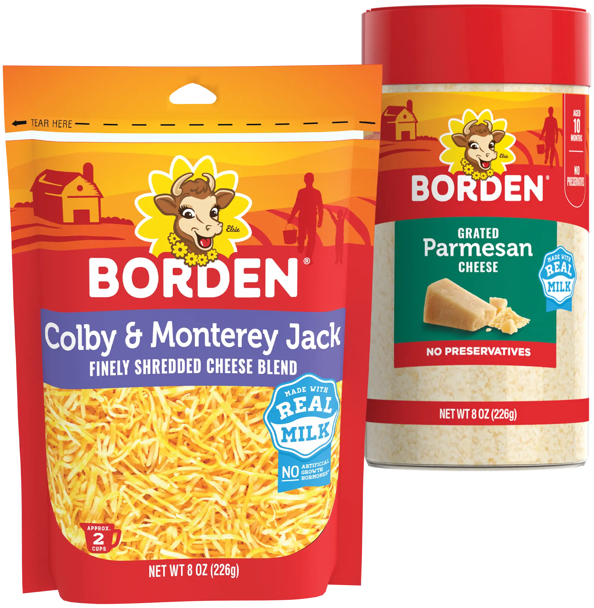 Borden shredded cheese and grated parmesan cheese.