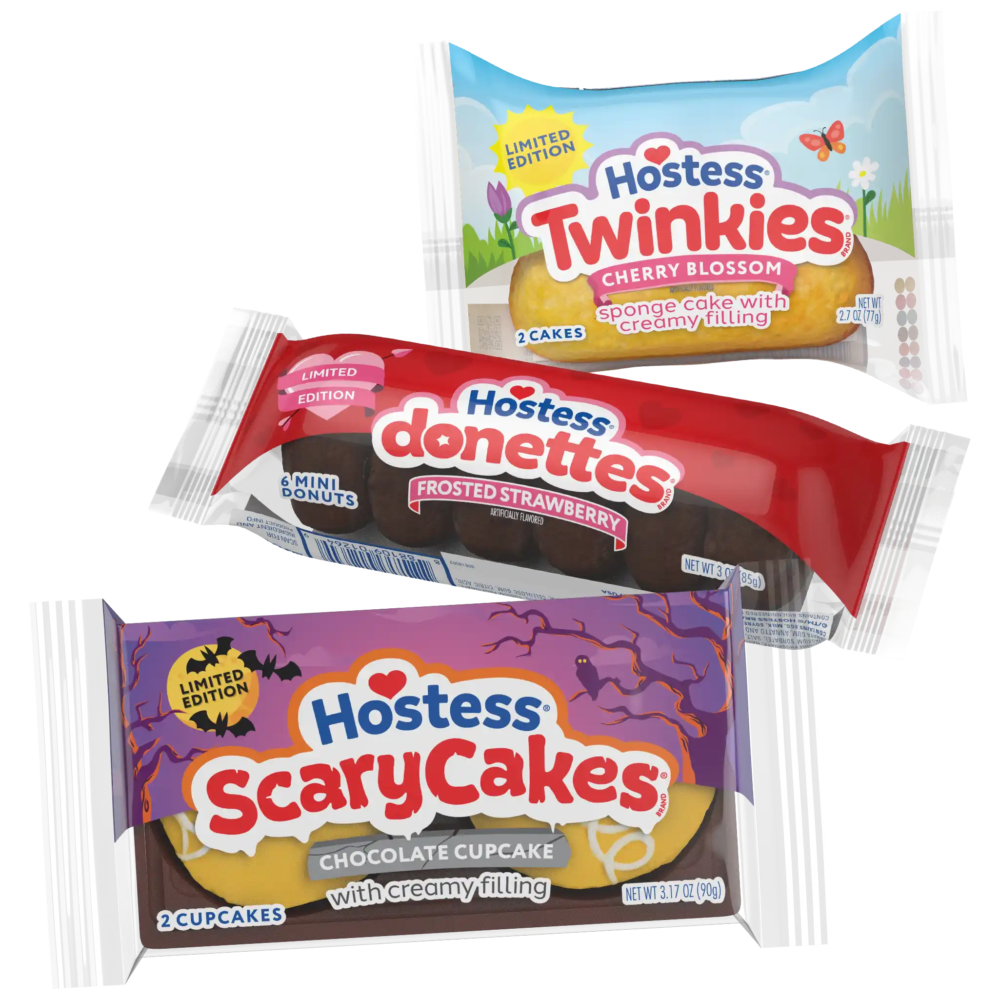 Hostess seasonal Twinkies, Donettes, and CupCakes.